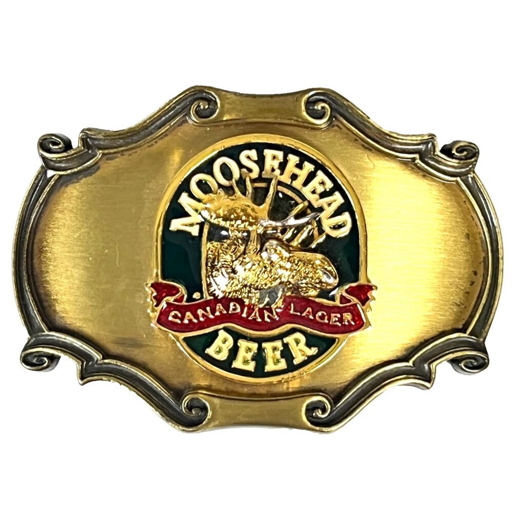 Moosehead Canadian Lager Vtg Belt Buckle Rain-tree 1978 Brass 3D Enamel Beer
